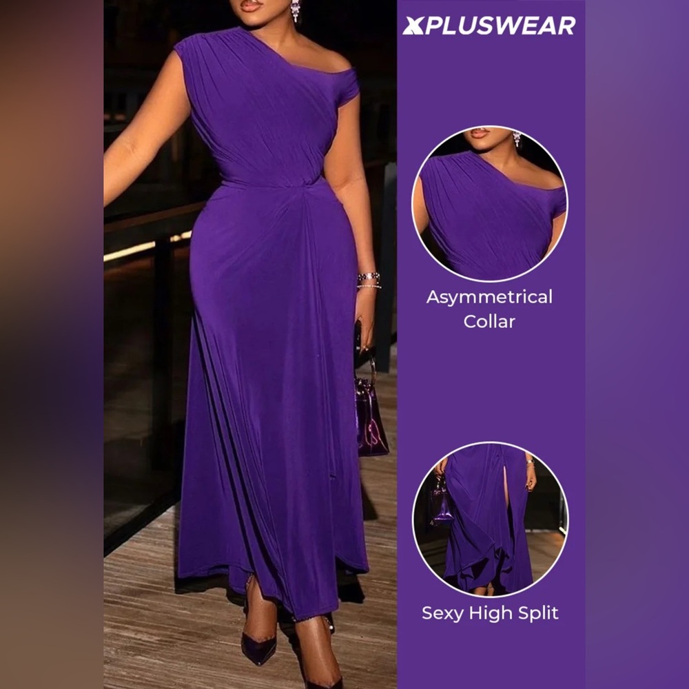 Chic One-Shoulder Purple Maxi Dress - Picture 3 of 4